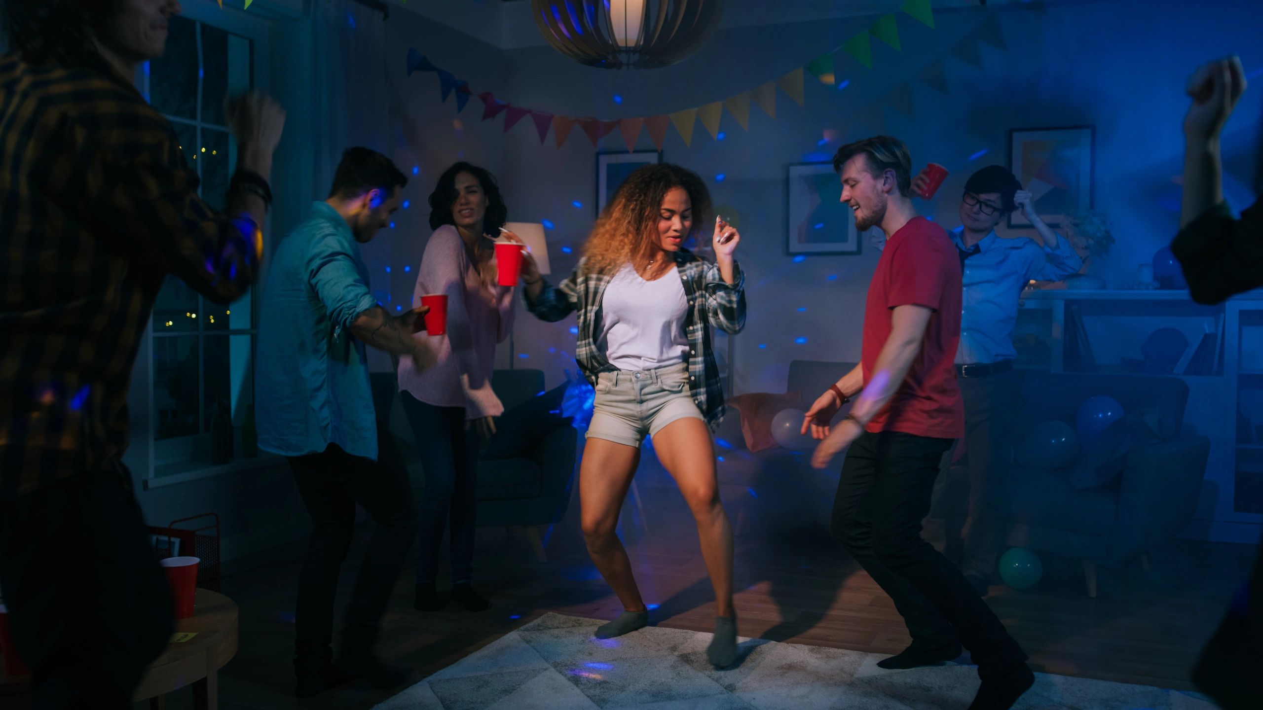 Young men and women having fun at a